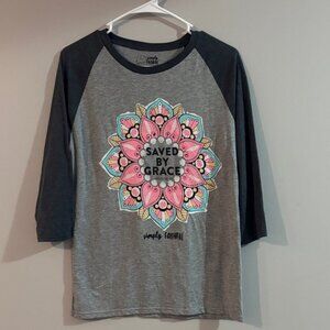 Faithfull the Brand Gray and Black Long Sleeve Tee with Pink Floral Design
